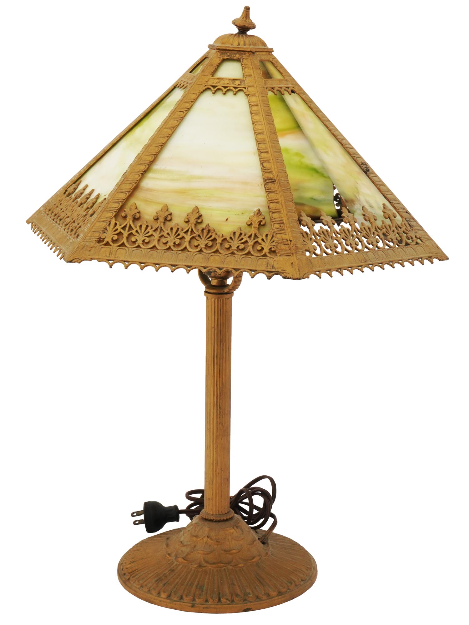 RAINAUD BRONZE TABLE LAMP WITH SLAG GLASS SHADE PIC-0